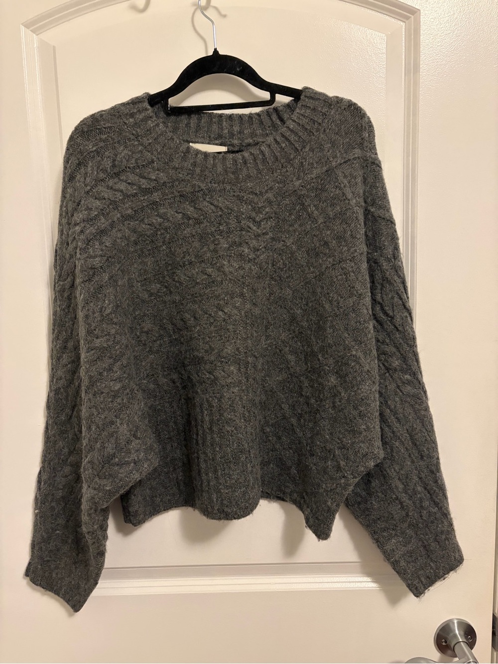 Abercrombie & Fitch Charcoal Cable-Knit Crewneck Sweater